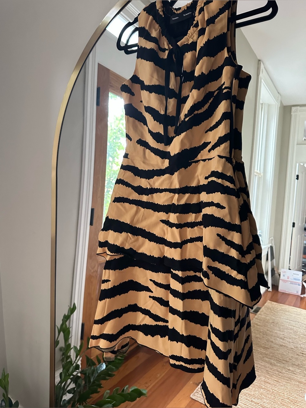 Proenza Schouler Black and Tan Tiger-Stripe Sleeveless Dress
